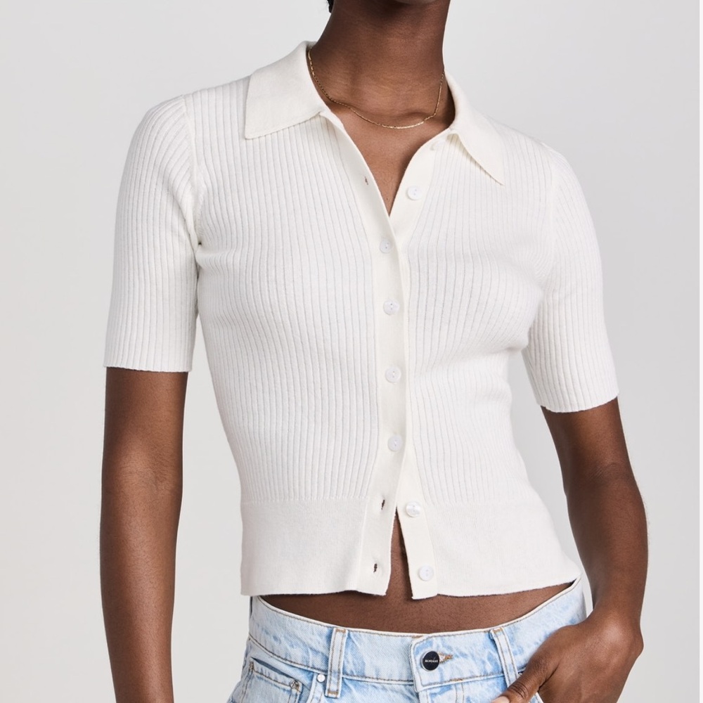 Paige Lianne Short Sleeve Polo Sweater Ivory S